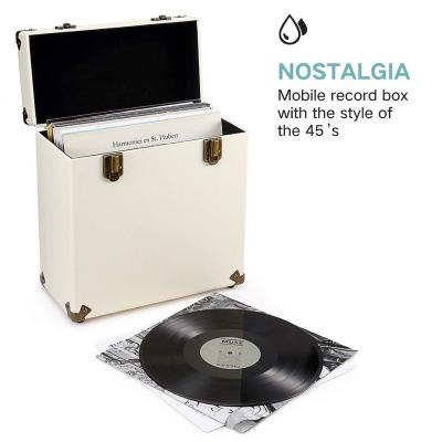 China Victorlia Retro Vintage Vinyl Leather Record Storage Carry Case For 45+ Discs (Dust/Scratch Free) - Cream-12Inch 42*50*27cm for sale