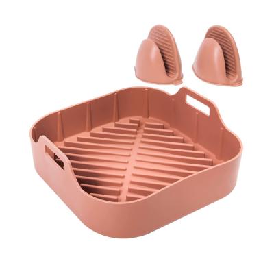 China Sustainable Reusable 8inch Square Heat Resistant Silicone Gloves Food Safe Bowl / Pot For Air Fryer And Microwave for sale