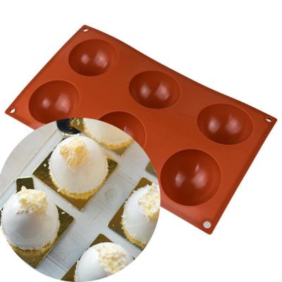 China Half Sphere Viable Non-Stick Cake Baking Molds Round Shape Silicone Chocolate Mold 6 Hole Silicone Cake Mold for sale