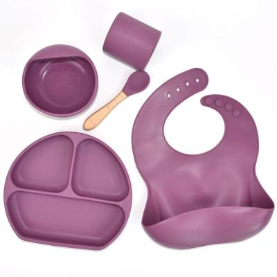 China 5 Pcs Healthy Material BHD Food Grade Baby Weaning Supplies Non Slip Silicone Baby Bowl Dish And Spoon Set Bpa Free Silicon Baby Feeding for sale