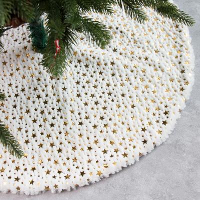 China White Silver Red Embroidered Plush Ourwarm Faux Fur Sequin Glitter Tree Skirt Mat Starred Christmas Tree Embroidered Decoration for sale