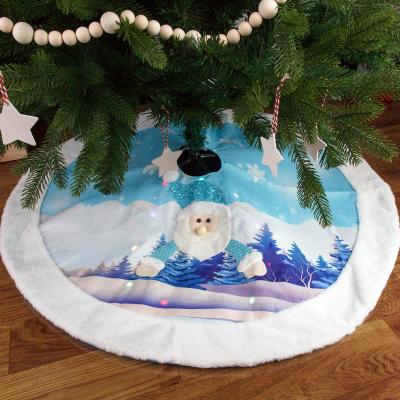 China High Quality Blue Snowman Lighted Christmas Tree Light Skirt Mat Bottom Christmas Tree Cover Decoration Christamas Tree Cover With LED Lights for sale