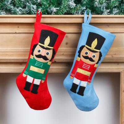 China Christamas Home Decoration 2021 Cartoon Walnut Soldier Red Christmas Products Socks Felt Stockings New Large for sale