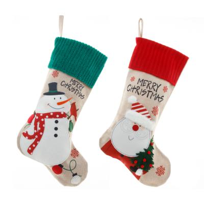 China WHOLESALE BULK Popular Xmas Gift Christmas Home Decor Gift Bangs Snowman Christmas Embroidered Luxury Canvas Stocking for sale