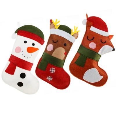 China Christamas Home Decoration 2021 Christmas Stocking Cute Elk Fox Elf Cartoon Elf Embroidered Christmas Felt Socks New for sale