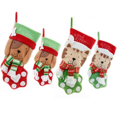 China Cute Cat Dog Christmas Stockings New Christmas Gift Home Decor Christamas Pet Cat Claw Paw Cartoon Decorations for sale