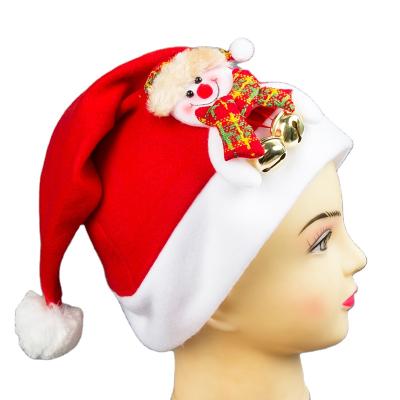 China Popular New Christamas Decoration Flannel Christmas Santa Reindeer Snowman Hats With Bells for sale