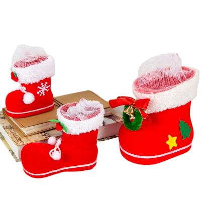 China Hot Sale Christmast Ornament Candy Barrel Container Flocking Candy Boots Christmas Boots for sale