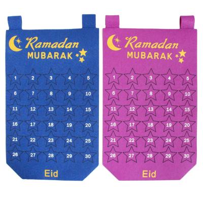 China Muslim Islamic 2021 Fabric Cloth Eid Mubarak Countdown Calendar Kareem Ramadan Decorations for sale