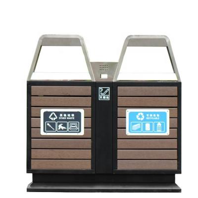 China Sustainable Recycling Park Trash Bin Trash Can Garbage Bins Decorative Wooden Outdoor for sale