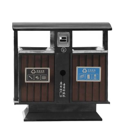 China Sustainable Recycling Park Trash Bin Trash Can Garbage Bins Decorative Wooden Outdoor for sale