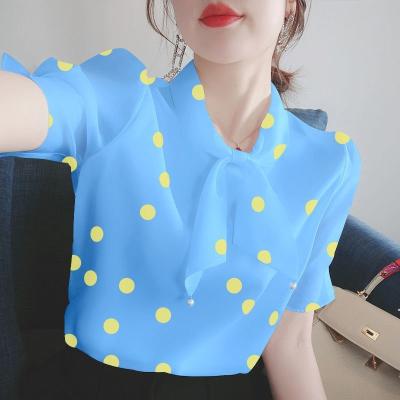 China 2021 Women's Office Dress Elegant Korean Polka Dot Breathable Polka Dot Chiffon Shirt Plus Size Summer Blouse for sale