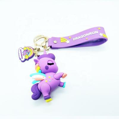 China Customized Promotional Customized Key Chain Hot Sale PVC 3D Unicorn Rubber Soft Keychains New With Charms for sale