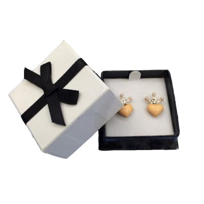 China Recycled Materials Wholesale Eco-friendly Fancy Small 2 Pieces Necklace Rigid Paper Gift Box Packaging Gift Earring With Black Bowknot On Top for sale