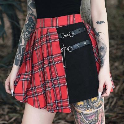 China Anti-Static Women's High Waisted Plaid Pleated Skirt Irregular Gothic Punk Short for sale