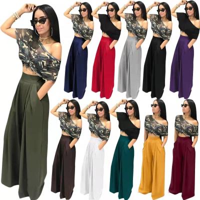 China 2021 autumn fashion breathable fashion high waist sports tracksuits for women's pocket women's leg pants wide leg pants for sale