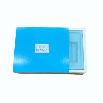 China Recyclable Luxury Blue Custom Logo Drawer Slide Set Box For Cosmetic Detergent Facial Spray Moisturizing Lotion Packaging With Insert for sale