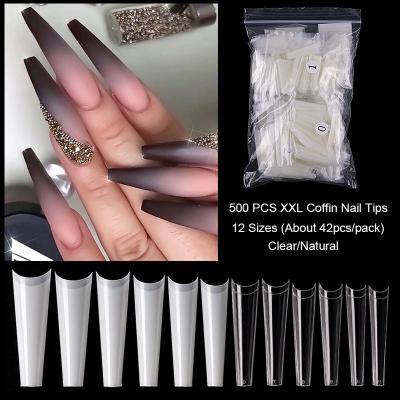 China Manicure Extension Tips New 500 Pcs/Pack XXL Coffin Nail Tips Half Cover French Acrylic Artificial False Nail Art Tips for sale