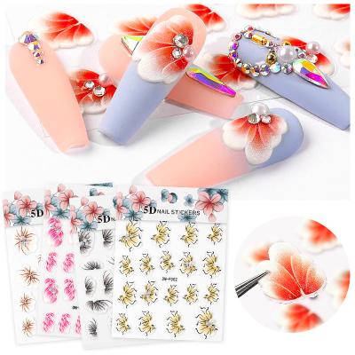 China Nail Art Sticker Decorations New 5D Embossed Nail Stickers Charm Flowers Self Adhesive Nail Art Sticker DIY Decals Wraps Fashion Manicure Decorations for sale