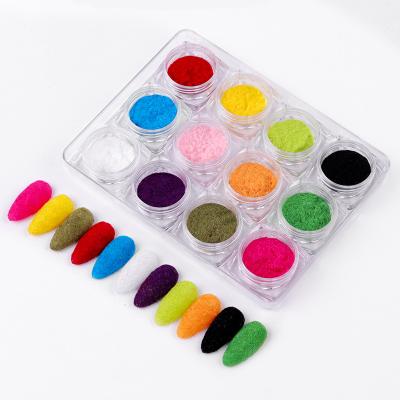 China UV Gel Nail Design Decorations 12 Polish Cashmere Manicure Decorations Fuzzy Flocking Velvet Nail Powder Glitter Color Nail Art Dust Winter Colorful UV Gel for sale