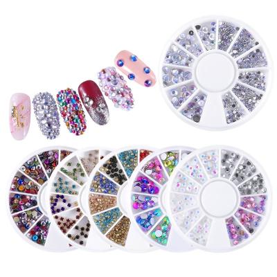 China Colorful Nail Art Decoration Flat Bottom Crystal Stones 3D Fashion and Charm Wheel Mixed Size Fake Nail Stones 1 for sale