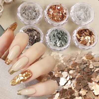 China Fashion and Charming 6pcs/set Nails Irregular Art Mica Slices Ultrathin Metal Copper Paillette Japan Gravel Glitter Manicure Bronze Accessories for sale