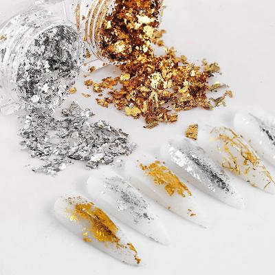 China 1 Box Fashionable Glitter Foil Flakes Reflect Irregular Nail Foils Silver Paper Gold Nail Paillette Chrome Dye Nail Art Decorations for sale