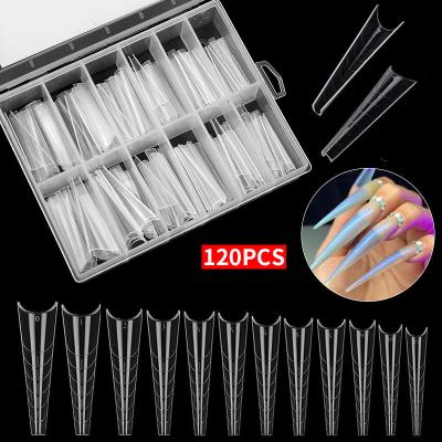 China Eco-Friendly 120pcs Quicking Building Mold Tips Nails UV Gel Double Shapes Arched Square Ballerina Long Coffin Nail Extension Stiletto Mold for sale