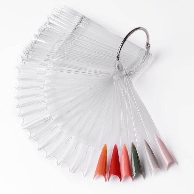 China Eco-friendly 50pcs Clear Natural False Tips Nail Art Display Fan French Stiletto Sharp Color Card Practice Sample Nail Tool for sale