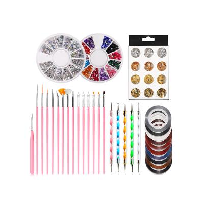 China Fashion and Hot-selling Nail Art Tool Set Mixed Rhinestone Nail Art Decoration Foil Set Brush Dotting Pen Manicure Kits Nail File Line Stickers for sale