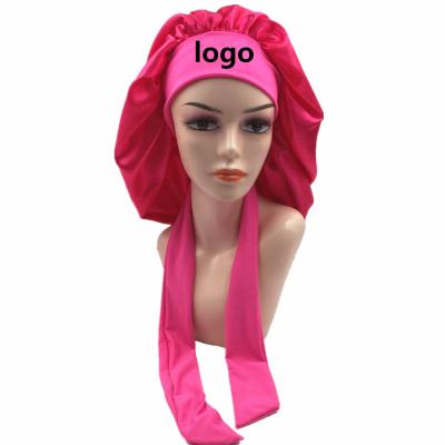 China 2021 Hot Custom Logo Eco-Friendly Long Large Braid Hair Head Sleep Stain Cowls And Satin Silk Hair Wraps With Tie And Scarf for sale