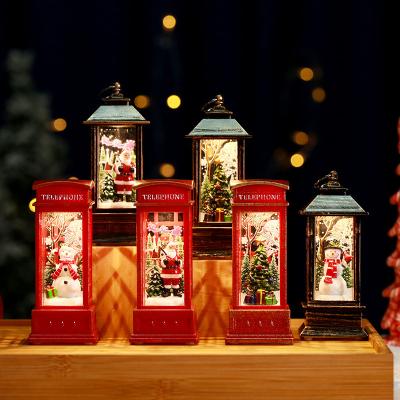 China Santa Claus Small Phone Booth Christmas Decorations Christmast Ornament Kerosene Lamp Christmas Wind Lantern Bar Gift Glowing Desk Ornaments for sale