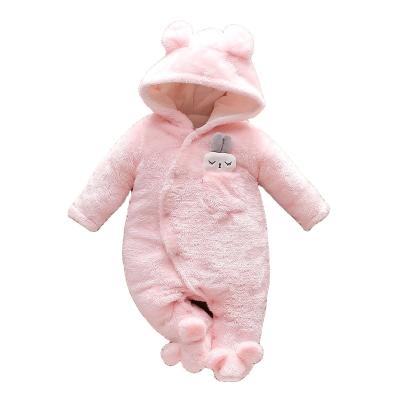 China Bebes Preppy Warm Hooded Jumpsuit Long Sale Style Fleece Winter Baby Rompers Lined Newborn Pajamas for sale