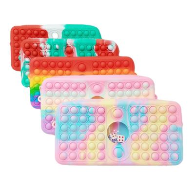 China Relieve New Effort Silicone Busty Person Pencil Case Pen Storage Push Bubble Shoulder Bag School Child Rainbow Box Pocket Pop Cut Out Person game board wiggle for sale