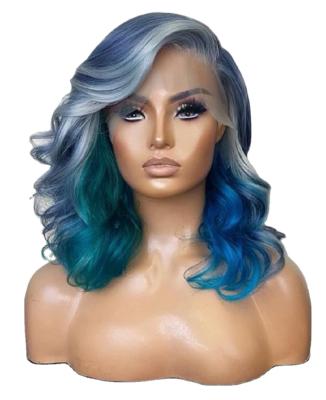 China Hd Purple Transparent Highlight Ombre Body Wave Wig Gray Hair Blue Frontal Wig Pre Plucked Full Body Remy Wave for sale