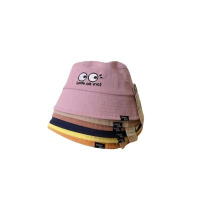 China New Comfotable spring baby children's embroidery eyes fisherman hat baby sunshade flat surface bucket hat large for sale