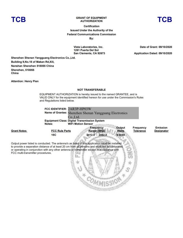 FCC - Shenzhen Shenan Yangguang Electronics Co., Ltd.