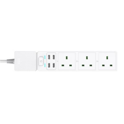 China Tuya Residential/General Purpose 10A 230V Smart Wifi Remote Control Universal 3 App Power Strip Outlets With 4 Usb Ports Boost And Overload Protection for sale