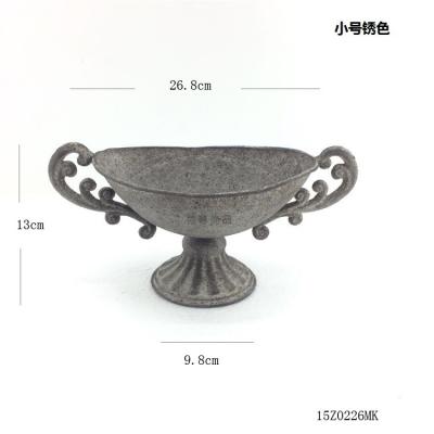 China Contemporary French Style Retro Metal Handle Iron Flower Pot Layout Garden Family Antique Gray Flower Pot. for sale