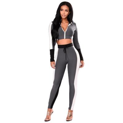 China Long Sleeve Workout Set Long Sleeve Fitness Apparel Contrast Color Gym Yoga Sport Tracksuits For Women for sale