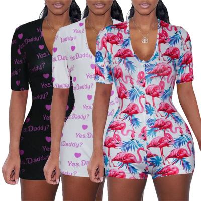 China Summer Women's One-Piece Printed Sexy Short Sheath Quick Dry Quick Dry Nightgown Rompers Pajamas Sleepwear for sale