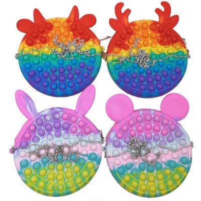 China Fashion New Arrival Designs Kids Rainbow Cross - Body Handbags Rabbit Cartoon Busty Person Round Push Bubble Pop Silicone Coin Purse for sale