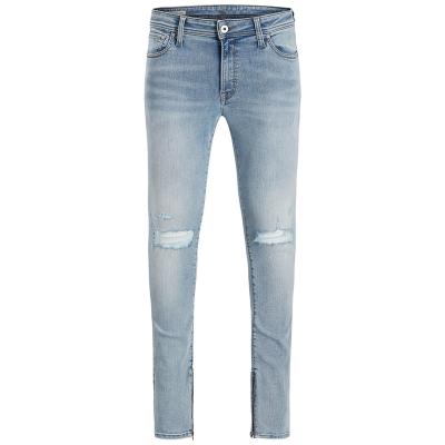 China 2021 High Quality Men's Slim Jeans OEM Stretch Denim Breathable Slim Fit Pants Custom Trend Wholesale Men's Long Breeches Ripped Jeans Pants for sale