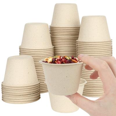 China 4 Ounce Disposable Natural Biodegradable Biodegradable Stocked Disposable Compostable 100% Bagasse Fiber Puff Cups For Condiments, Small Party for sale