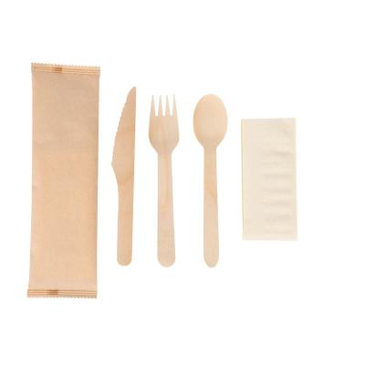 China Disposable Eco-Friendly Stored 100% Compostable Biodegradable Wooden Cutlery Set Disposable Utensils For Party Camping Silverware Biodegradable Packed Flatware for sale