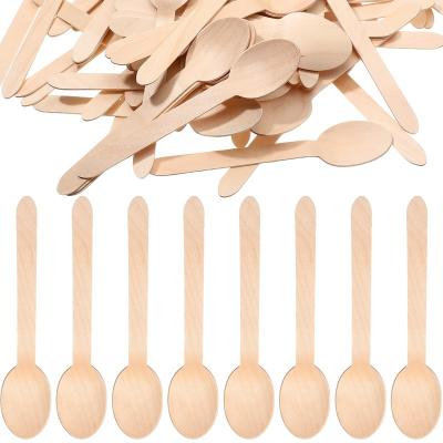 China Eco-Friendly Stocked Biodegradable Green Wooden Cutlery Disposable Spoon Wood Simple Reusable Spoon Small Wooden Spoons for Soup Cafe Chocolate Ice Cream Cake for sale