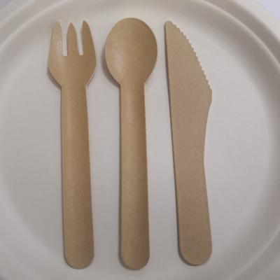 China Disposable Eco-Friendly Biodegradable Biodegradable Stocked Disposable Flatware Utensils Flatware Compostable Paper Bifurcates Paper Cutter Spoons Utensil Set for sale