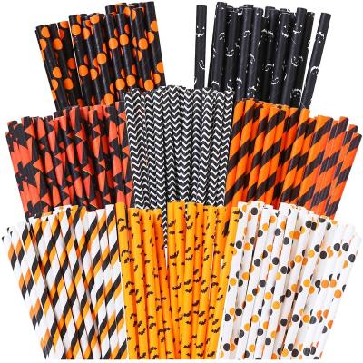 China 25/50 Piece Halloween Disposable Eco-friendly Stored Drinking Stripe Dot Straw Ghost Pumpkin Biodegradable Bat Paper Straws For Wedding Supplies Gifts for sale