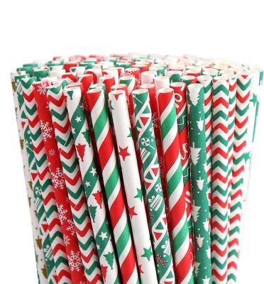 China Eco Friendly Disposable Biodegradable Christmas Stocked Paper Straws, Stripe Red, Green, Dot, Bulk, Snow, Christmas Paper Straws, Thanksgiving Xmas Gift for sale