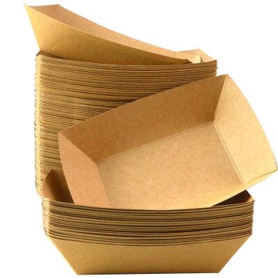 China Kraft Brown Biodegradable Heavy Duty Disposable Food Paper Trays , Recyclable Eco - Friendly Food Take Out Boats Serving Baskets Trays For Party for sale